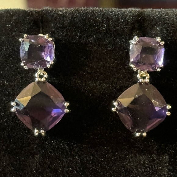 4 Ct Cushion Cut Simulated Amethyst Drop Dangle 14K White Gold Plated Earrings - Picture 9 of 11